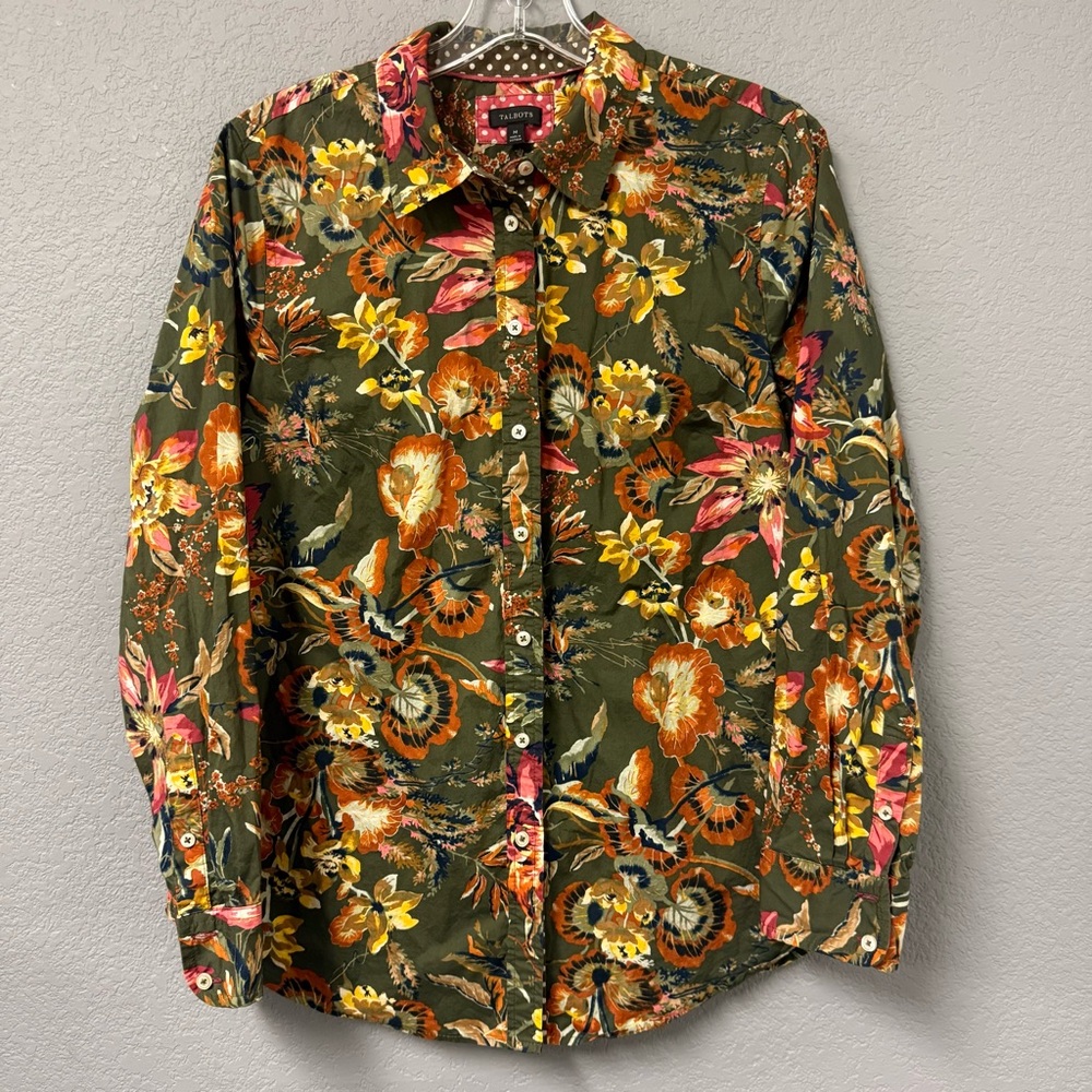 Talbots Multicolor Floral and Polka Dot Blouse